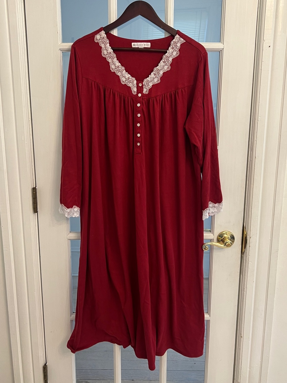 EILEEN WEST Women’s Red Lace Long Sleeve Ballet Nightgown Sleepwear XL